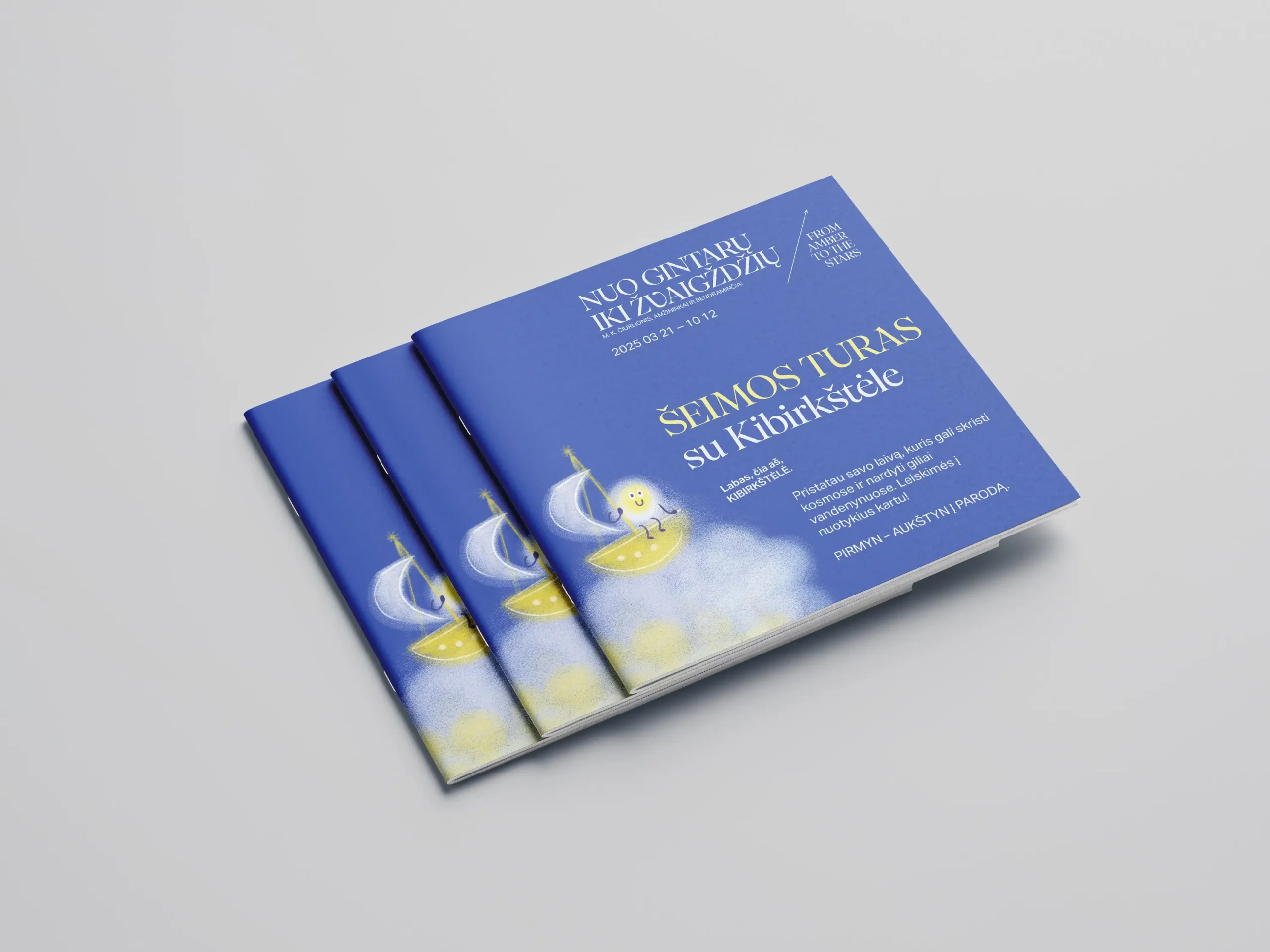 Three copies of the Journey with Little Spark children’s activity booklet created for the exhibition From Amber to the Stars.